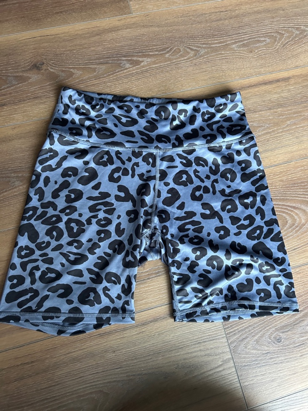 High-Waist Leopard Print Women's Bike Shorts - Blue/Black